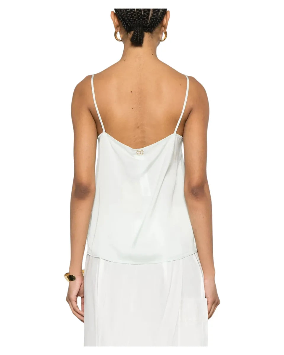 Top in raso opaco Water Green con inserti in pizzo Valenciennes-Twinset-Top-Vittorio Citro Boutique