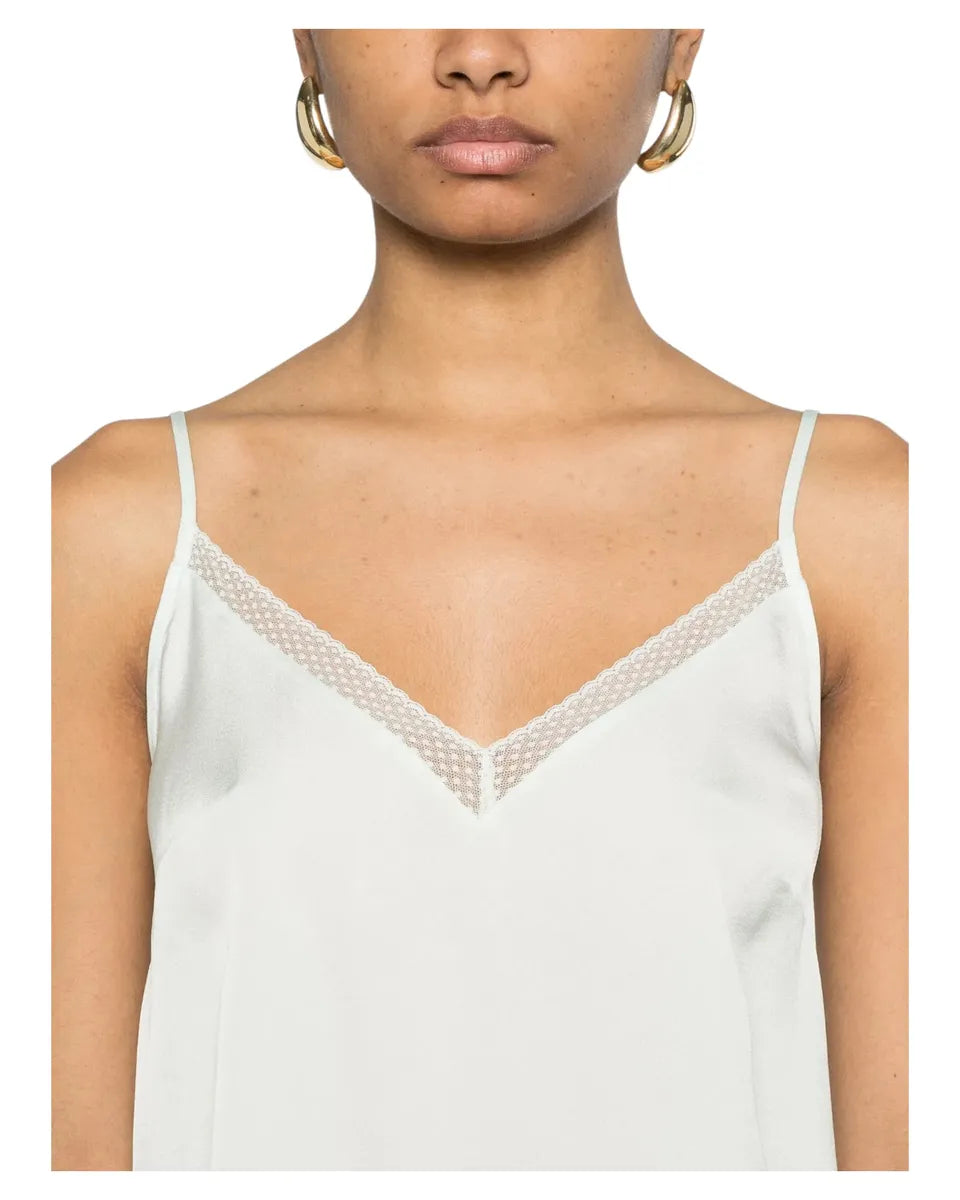 Top in raso opaco Water Green con inserti in pizzo Valenciennes-Twinset-Top-Vittorio Citro Boutique