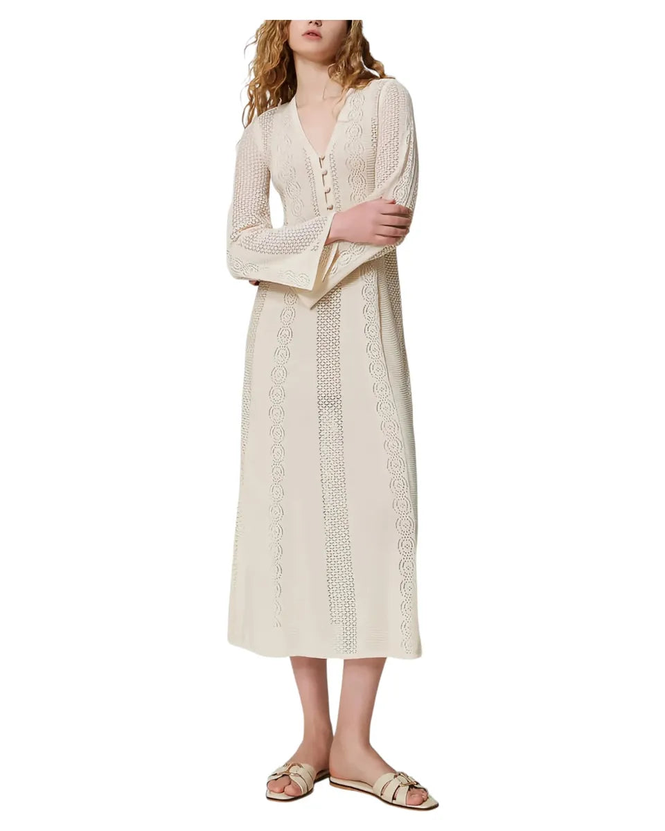 Abito Lungo in Maglia Punzonata “Coffee” con Sottoveste Abbinat-Abiti-Twinset-Vittorio Citro Boutique