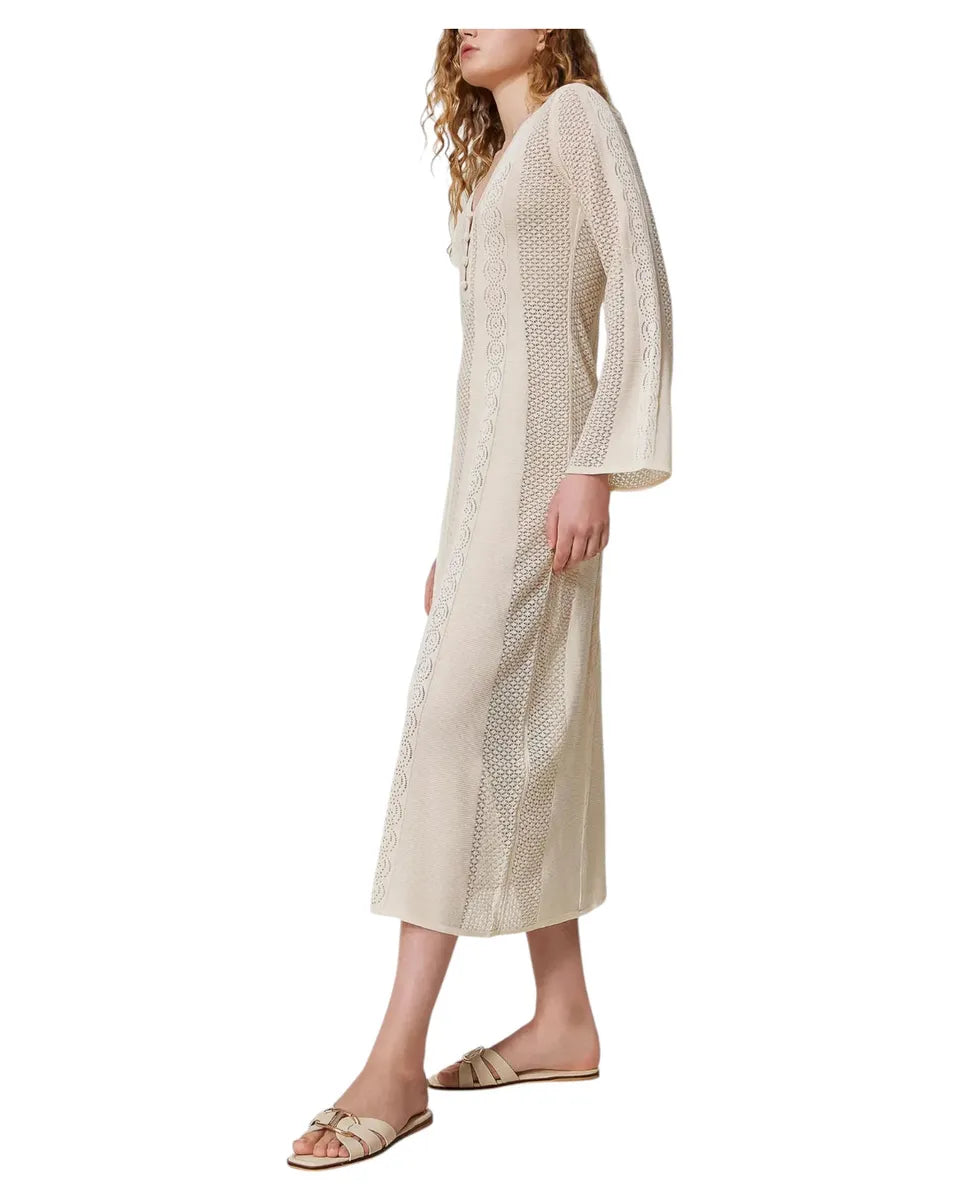 Abito Lungo in Maglia Punzonata “Coffee” con Sottoveste Abbinat-Abiti-Twinset-Vittorio Citro Boutique