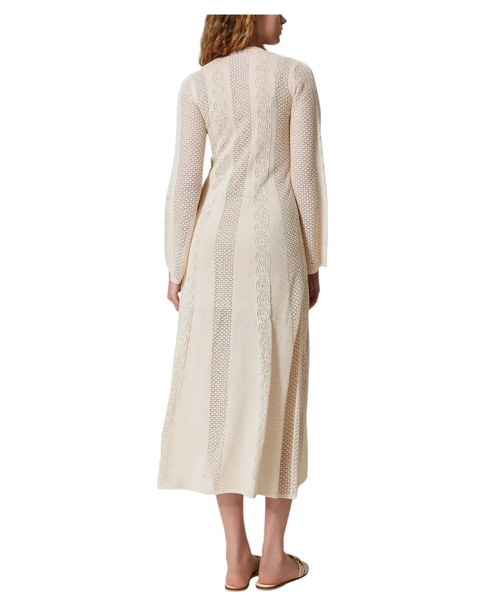 Abito Lungo in Maglia Punzonata “Coffee” con Sottoveste Abbinat-Abiti-Twinset-Vittorio Citro Boutique