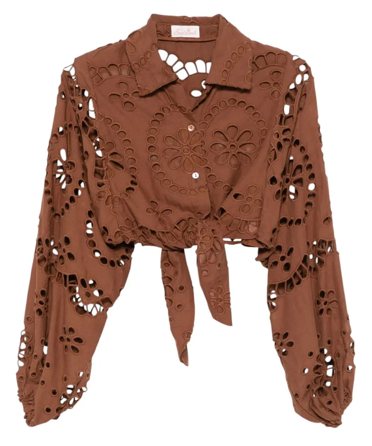 Camicia Febe in Cotone Cioccolato con Fiocco e Punto Inglese-Mc2 Saint Barth-Camicie-Vittorio Citro Boutique