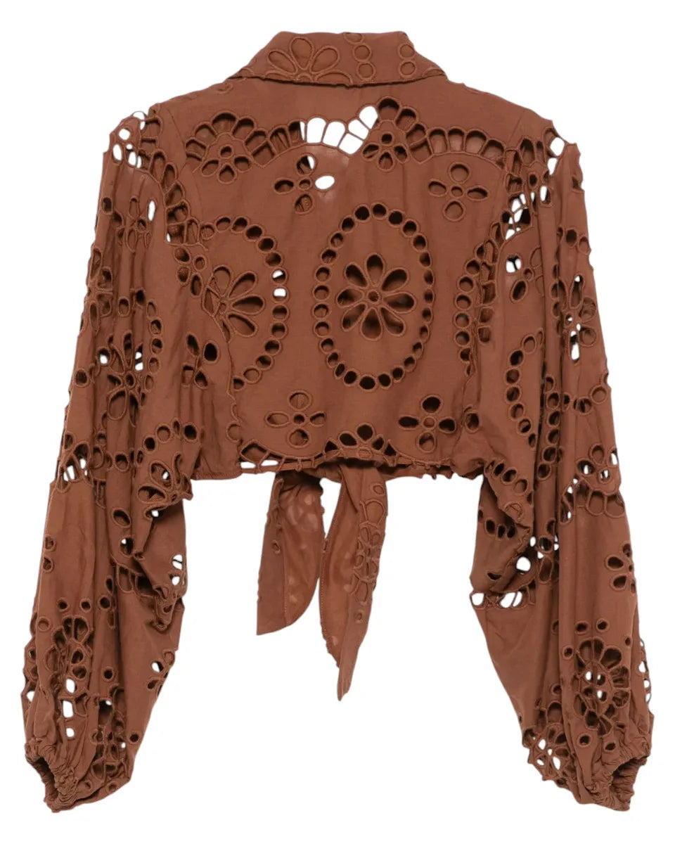 Camicia Febe in Cotone Cioccolato con Fiocco e Punto Inglese-Mc2 Saint Barth-Camicie-Vittorio Citro Boutique