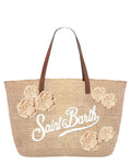 Borsa City midi in rafia con manici in pelle e fiori crochet-Mc2 Saint Barth-Borse a spalla-Vittorio Citro Boutique