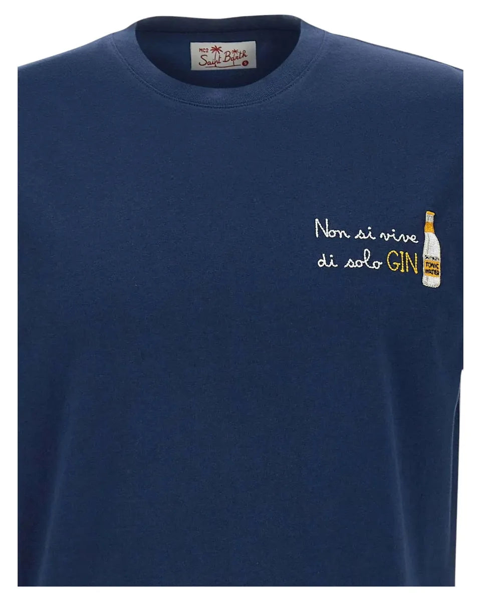T-shirt uomo Portofino navy "Non solo Gin" con logo ricamato-Mc2 Saint Barth-T-shirt-Vittorio Citro Boutique