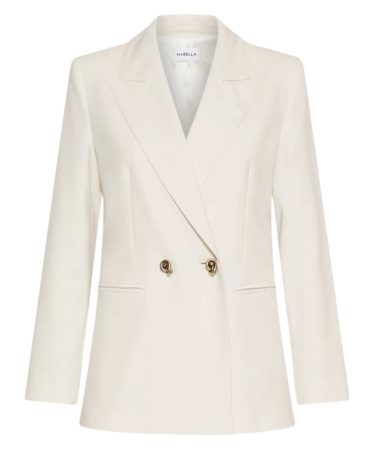 Dvigubo breto blazerius iš tamprios medžiagos su metaliniais mygtukais