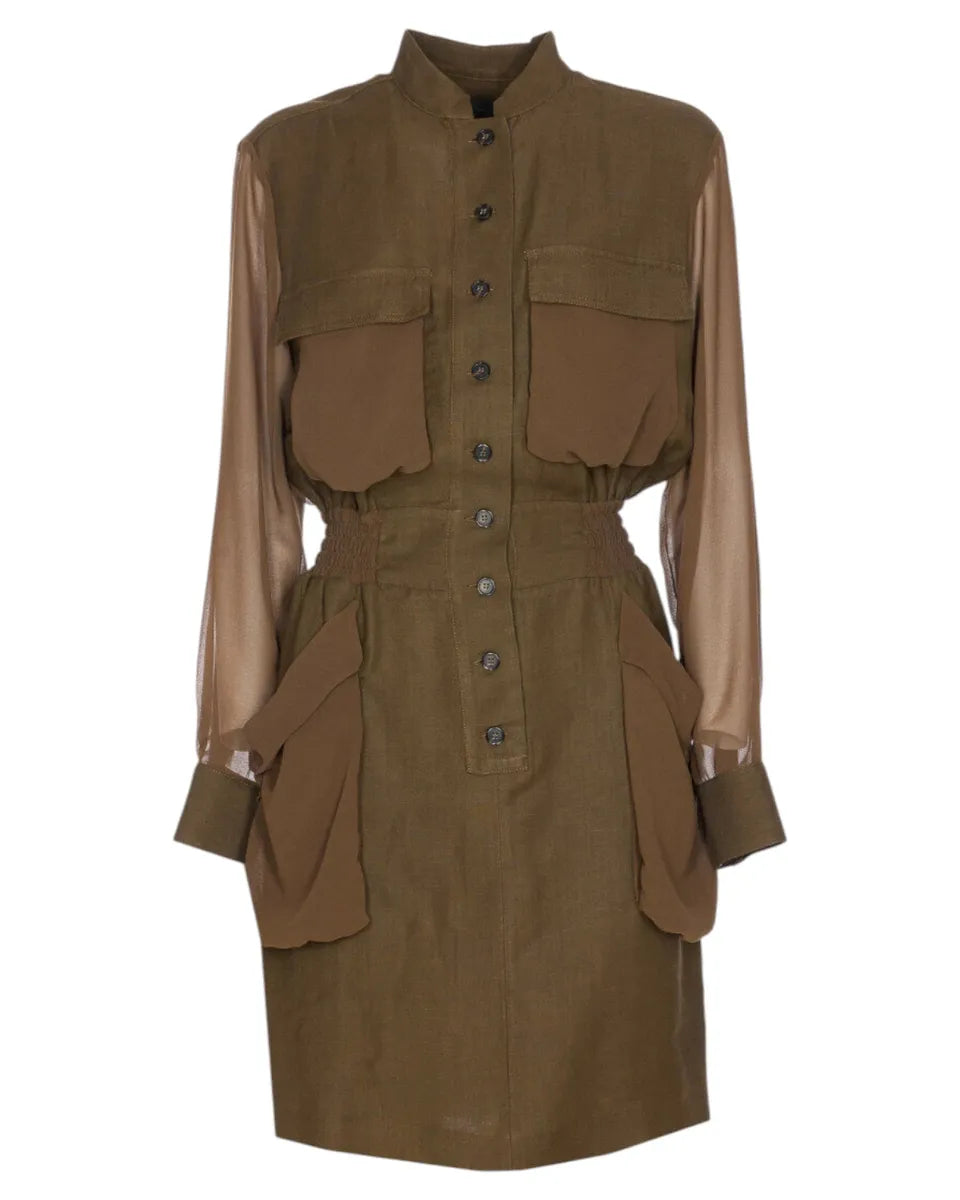 Abito corto chemisier in lino e viscosa con tasche e maniche georgette-Pinko-Abiti-Vittorio Citro Boutique