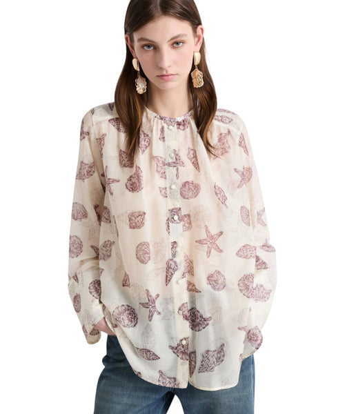 Camicia in voile di seta donna con bottoni rivestiti