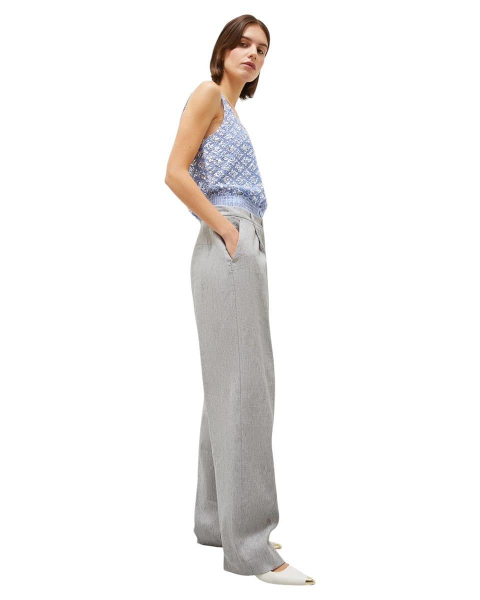 Pantalone in Misto Lino Stretch con Cintura a Contrasto-Marella-Pantaloni-Vittorio Citro Boutique