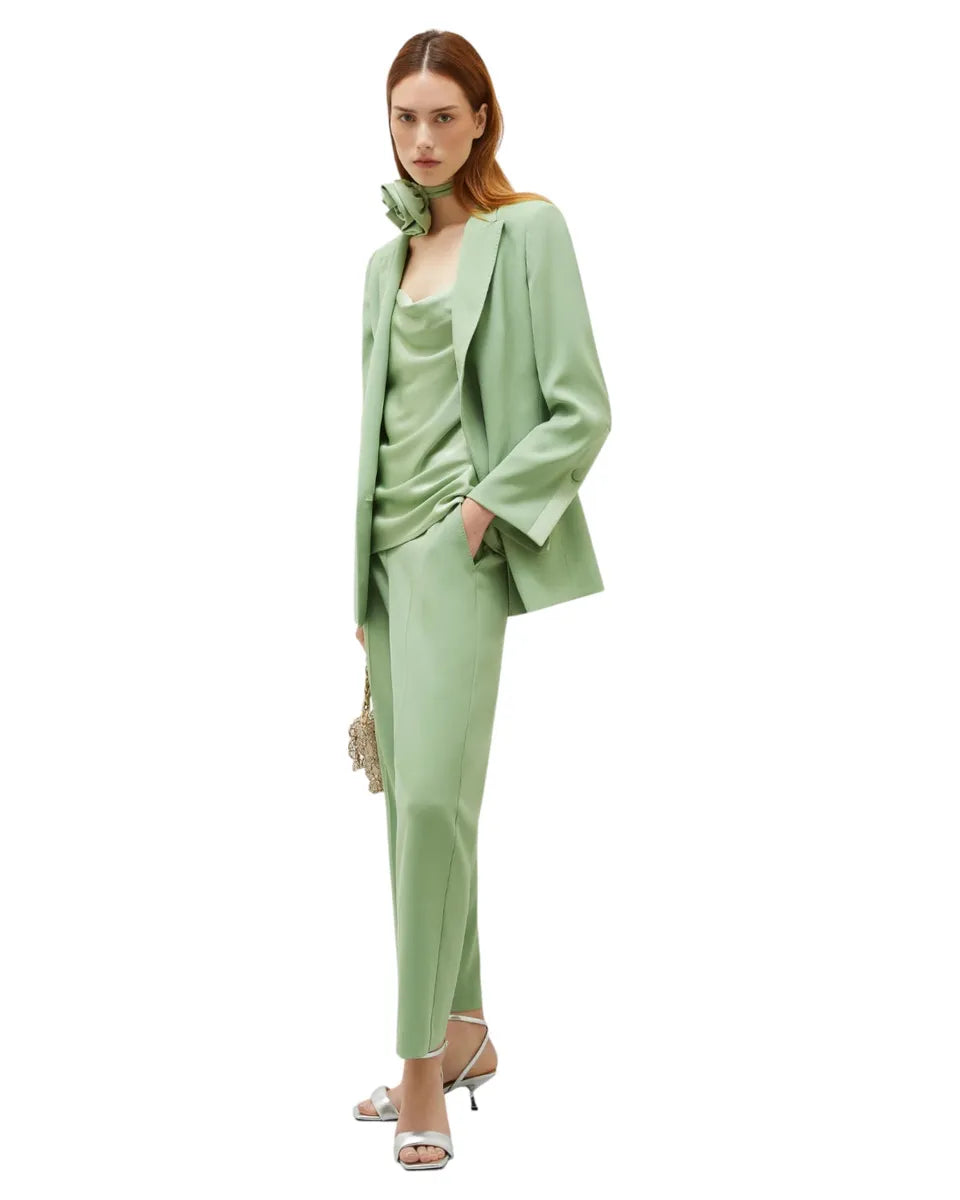 Top in Satin Verde con Drappeggio e Spalline Sottili-Marella-Top-Vittorio Citro Boutique