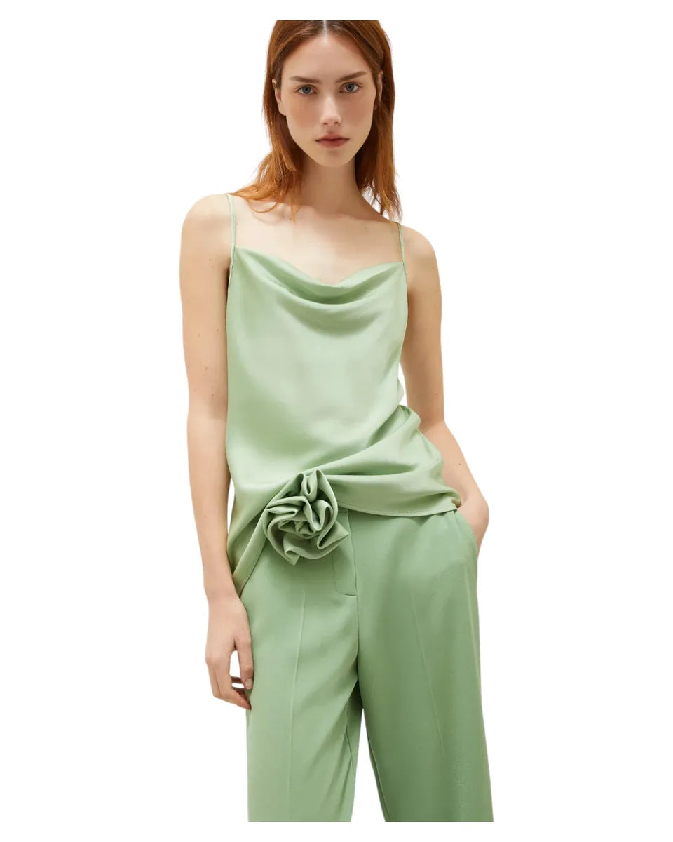 Top in Satin Verde con Drappeggio e Spalline Sottili-Marella-Top-Vittorio Citro Boutique