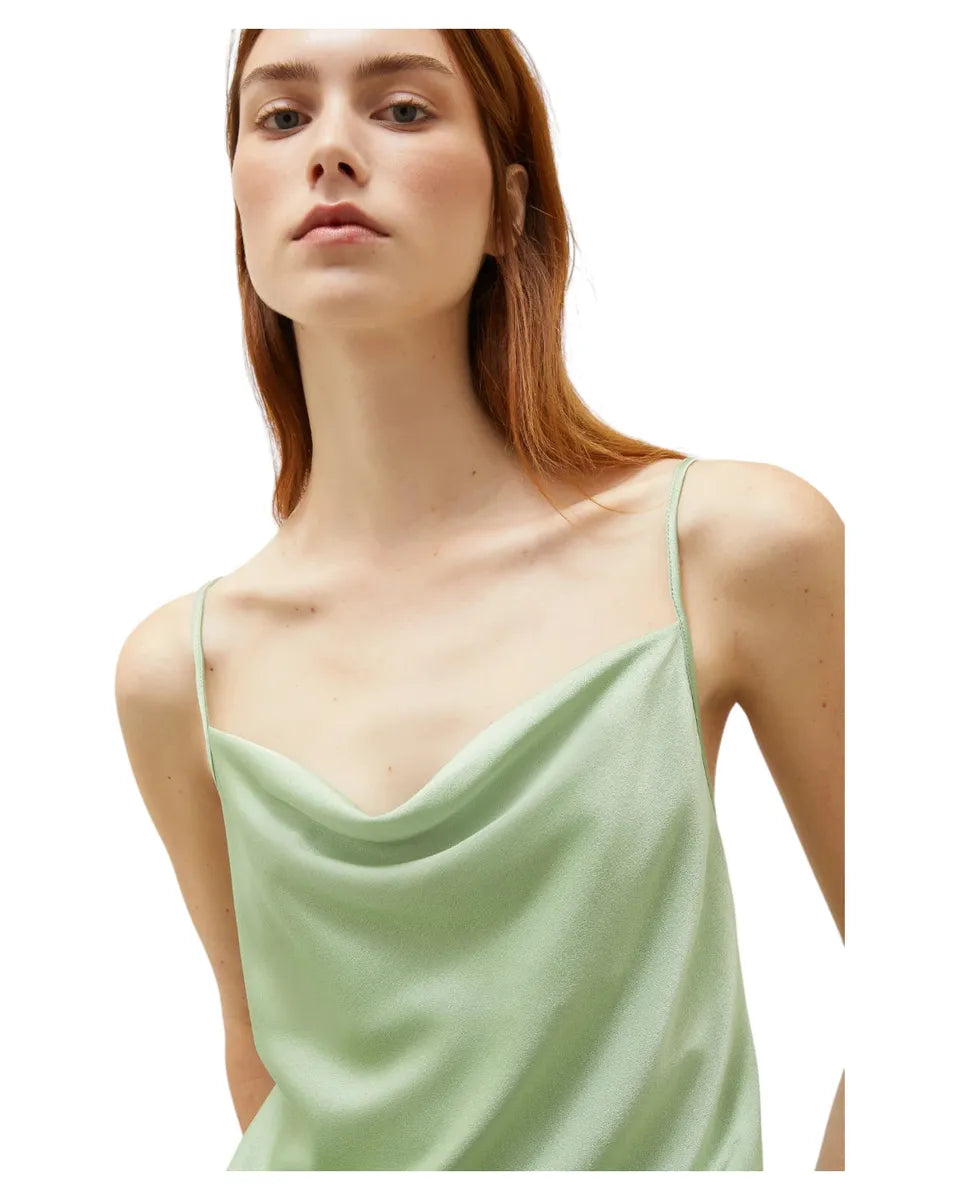 Top in Satin Verde con Drappeggio e Spalline Sottili-Marella-Top-Vittorio Citro Boutique