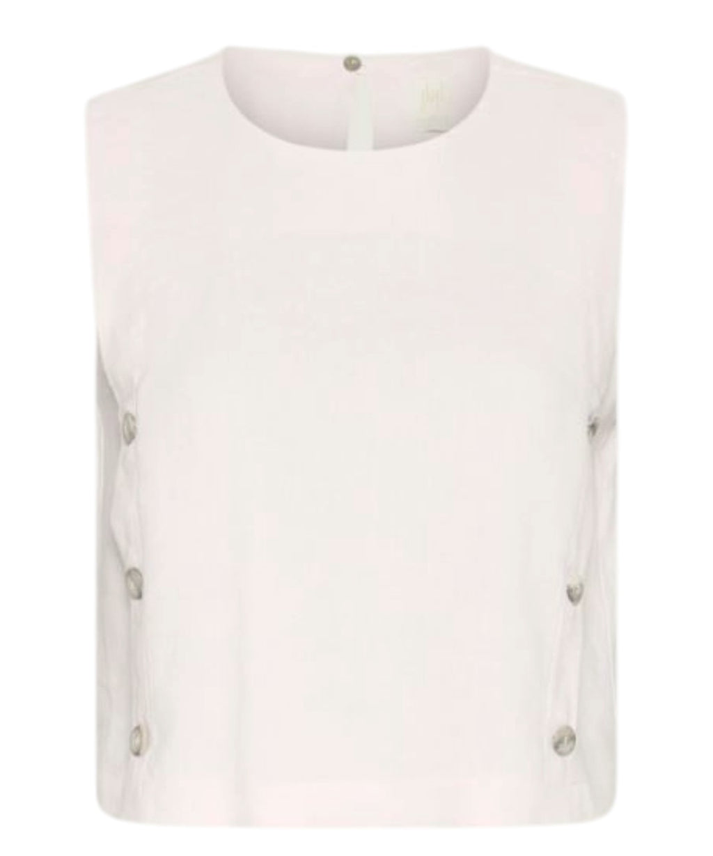 Top smanicato misto lino stretch con bottoni laterali