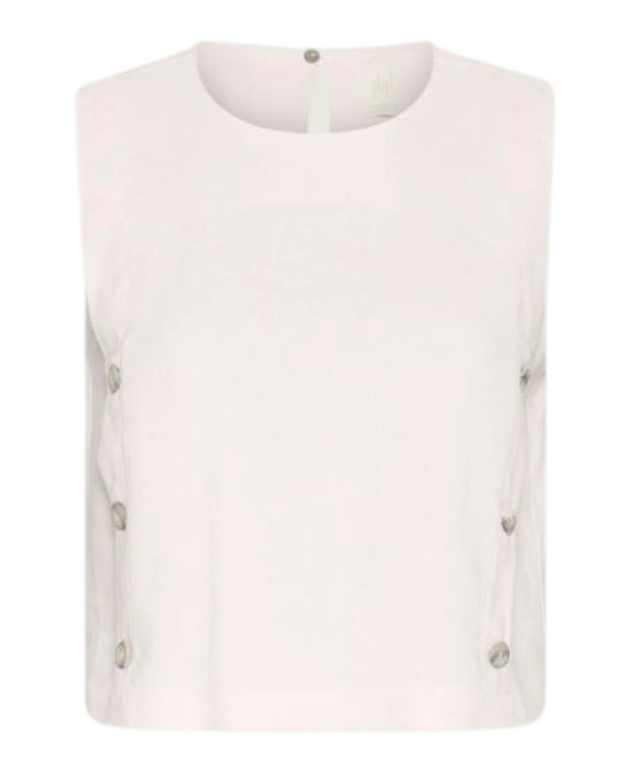 Top smanicato misto lino stretch con bottoni laterali