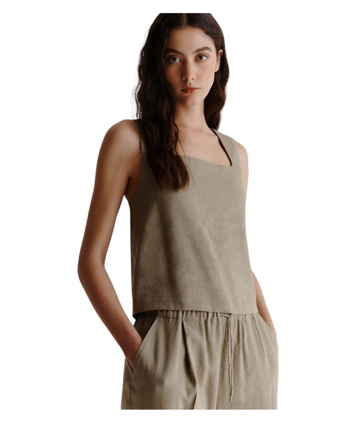 Top in Viscosa e Lino Stretch con Scollo Squadrato-Marella-Top-Vittorio Citro Boutique