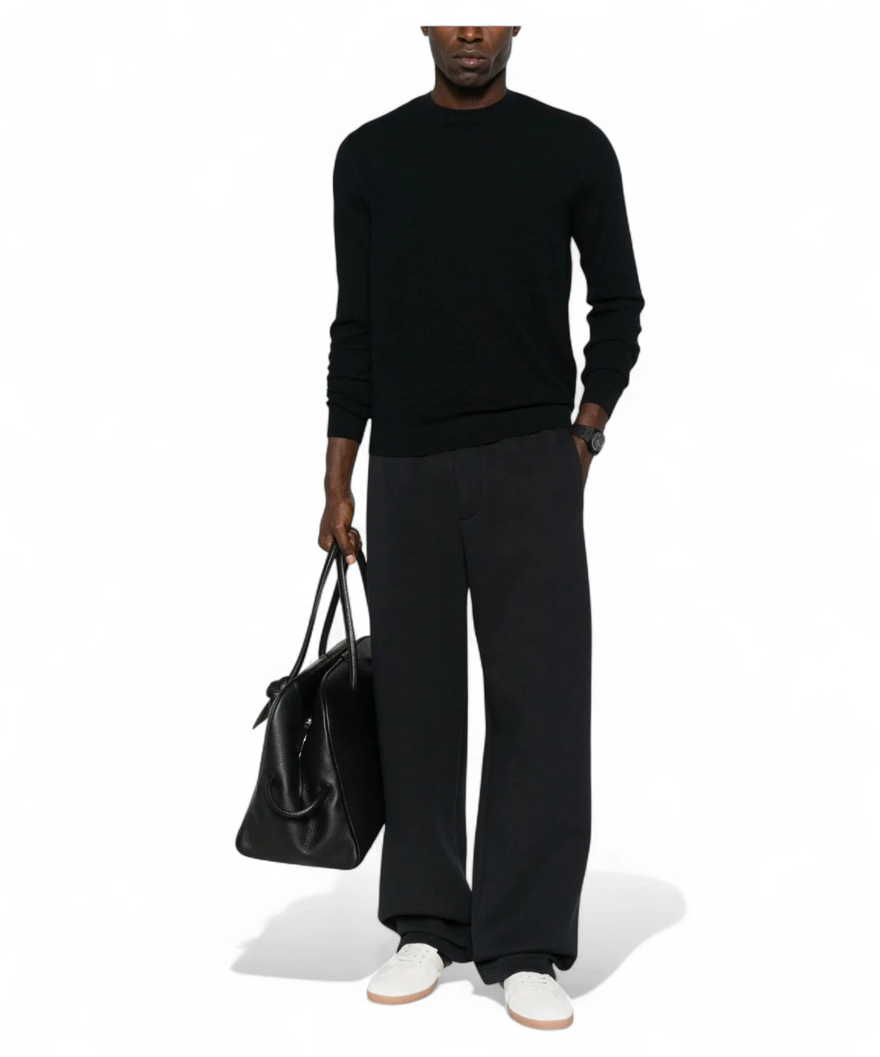 Pantaloni straight leg neri con vita elasticata e tasche laterali-Emporio Armani-Pantaloni-Vittorio Citro Boutique