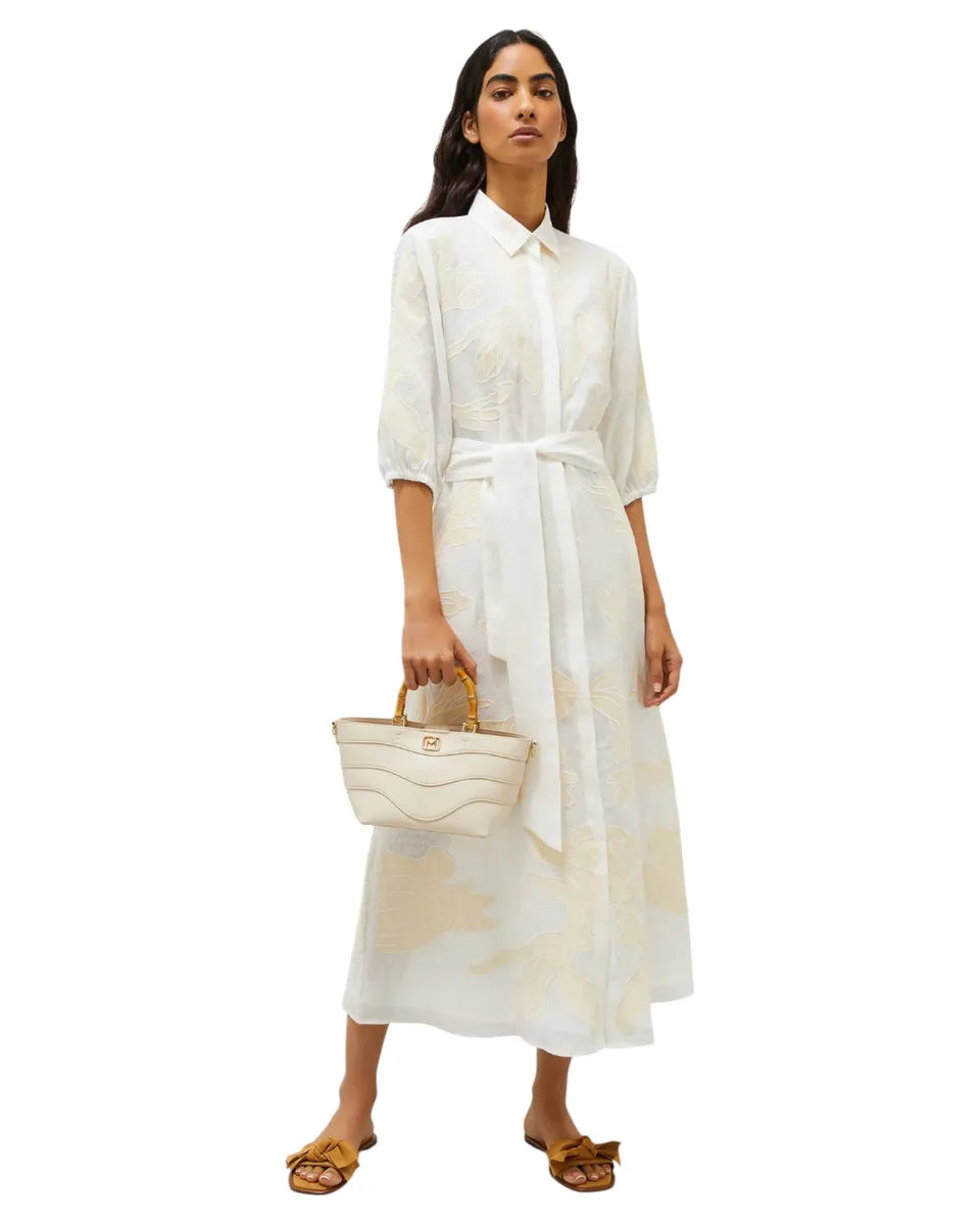 Abito Chemisier in Lino Ricamato Bianco-Marella-Abiti-Vittorio Citro Boutique