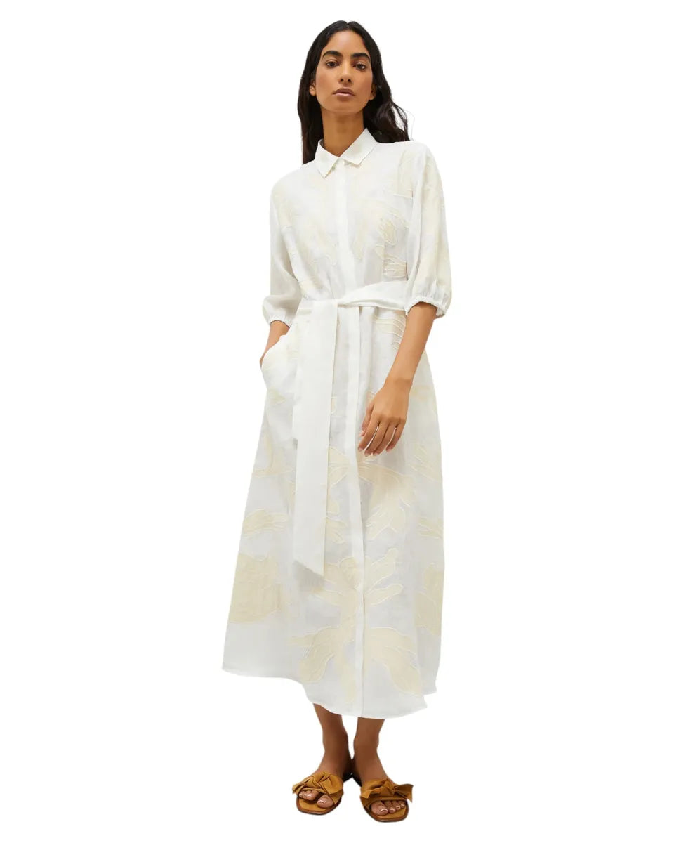 Abito Chemisier in Lino Ricamato Bianco-Marella-Abiti-Vittorio Citro Boutique