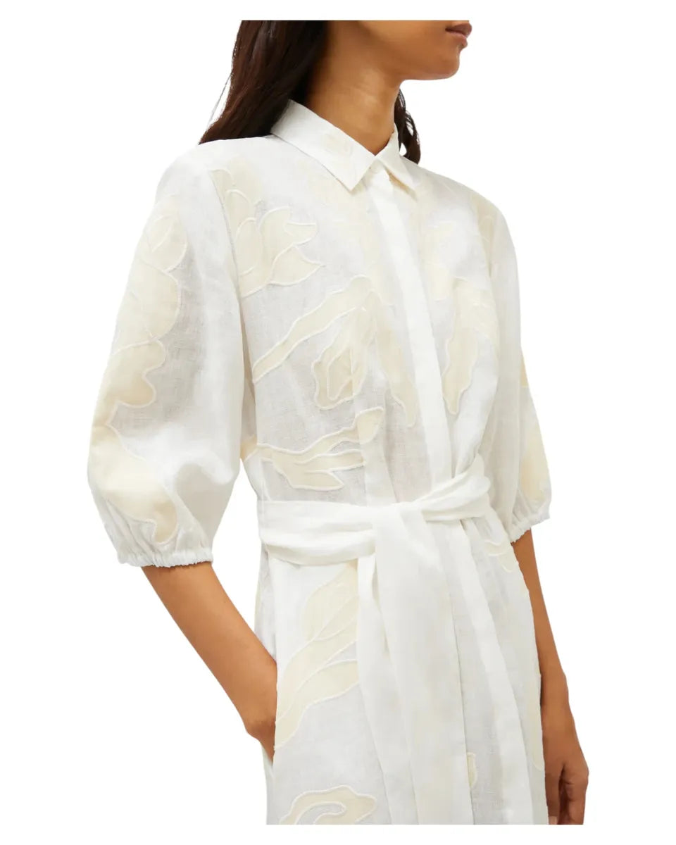 Abito Chemisier in Lino Ricamato Bianco-Marella-Abiti-Vittorio Citro Boutique