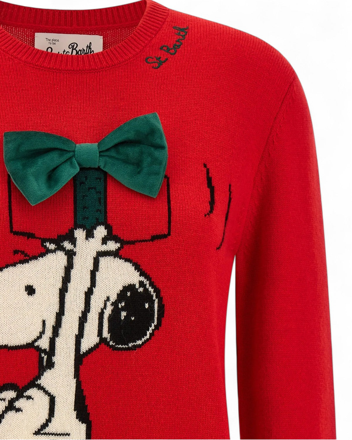 Maglione con grafica Snoopy jacquard e fiocco-Mc2 Saint Barth-Maglieria-Vittorio Citro Boutique
