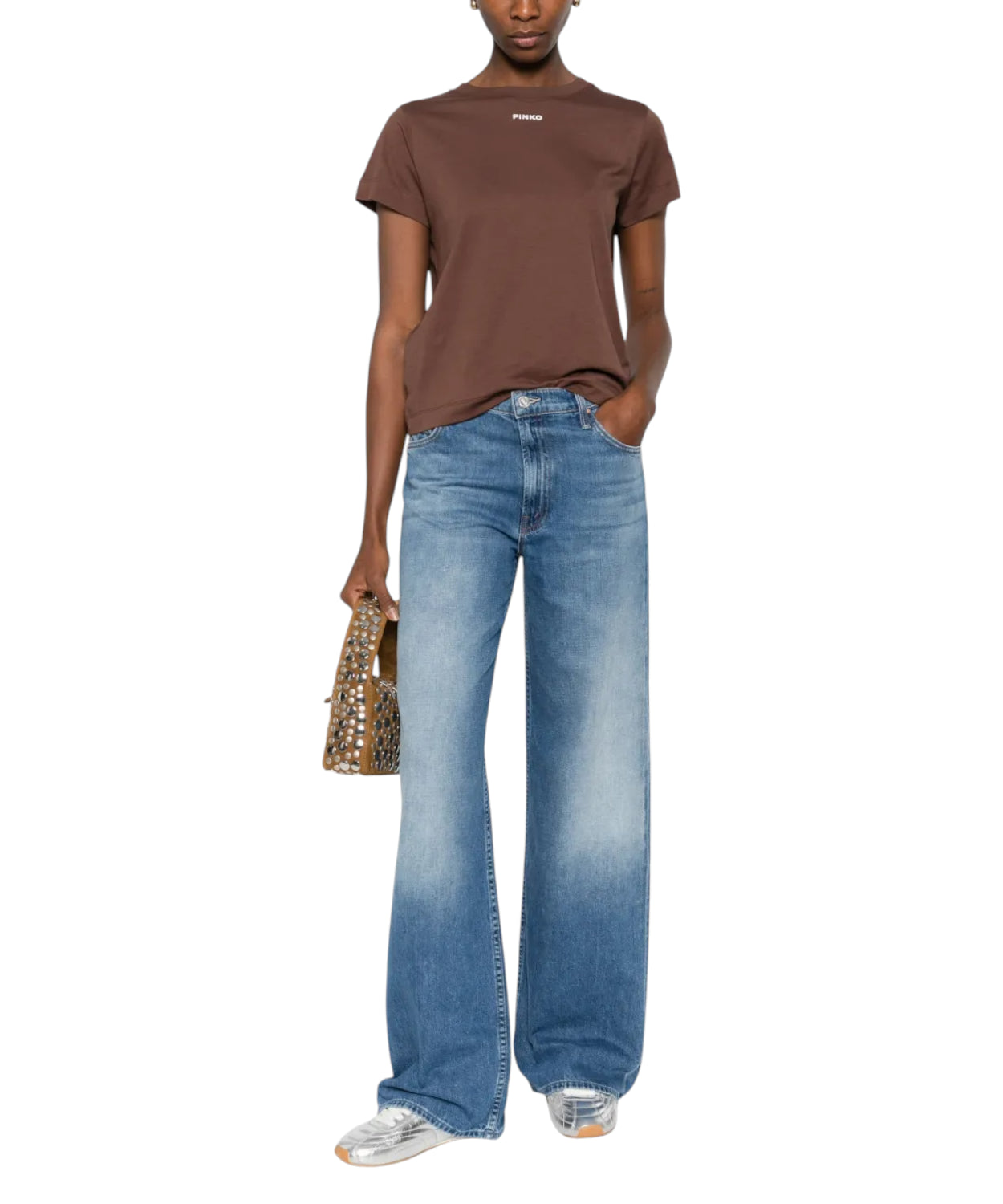 T-Shirt PINKO Basico in Cotone con Logo Vernice