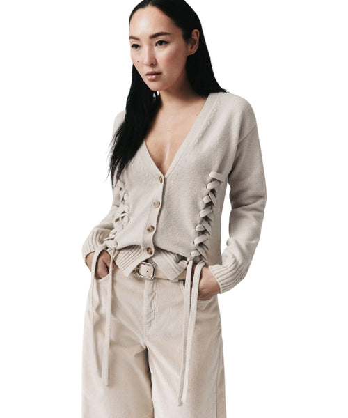 Cardigan Donna in Lana Cardata con Dettagli Corsetto