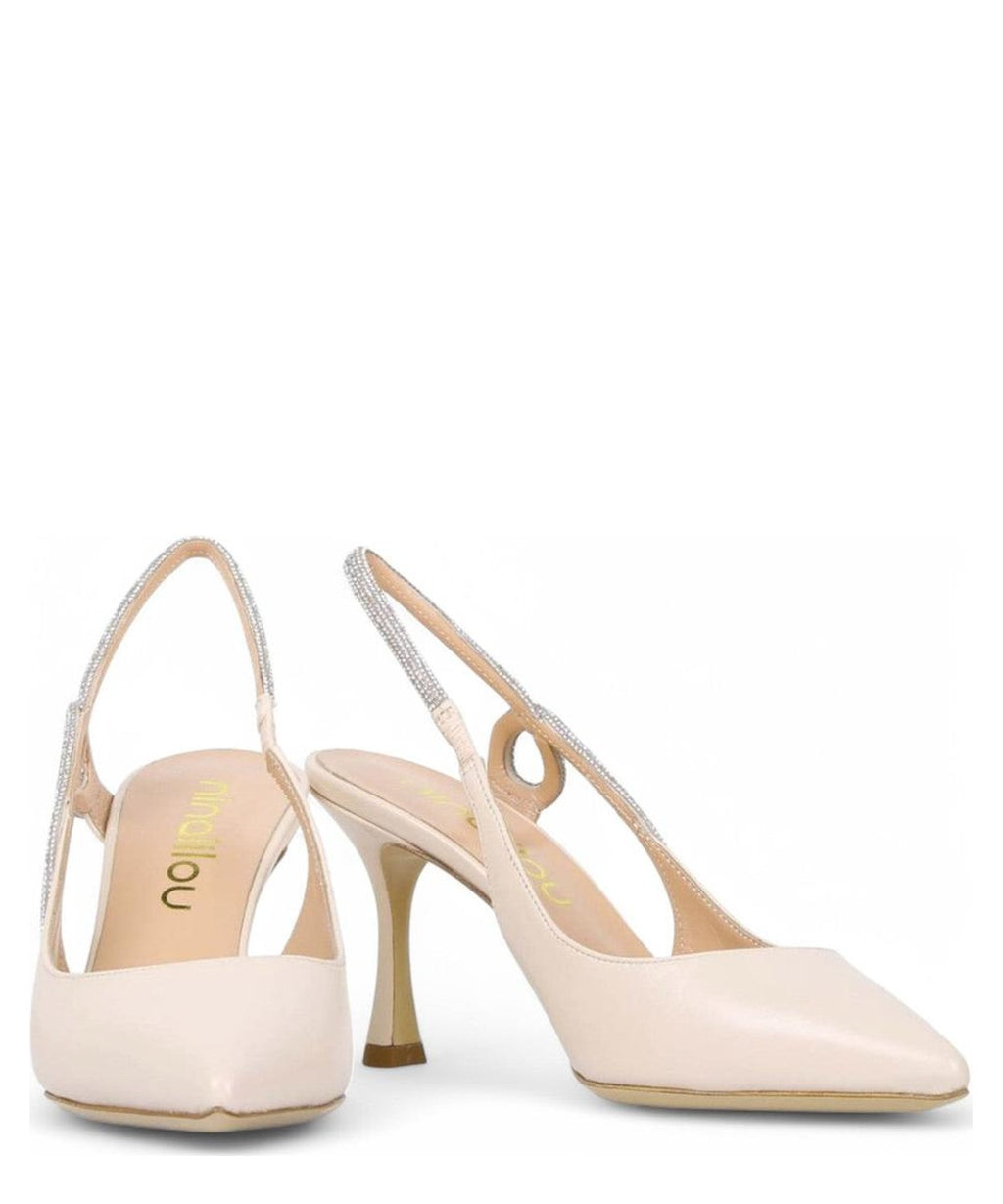Décolleté in Nappa Crema con Strass-Scarpe con tacco-NINALILOU-Vittorio Citro Boutique