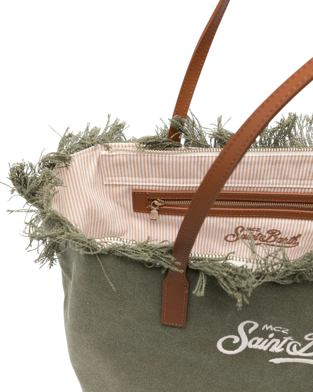 Grüne Damen-City-Tasche aus Canvas mit Fransen