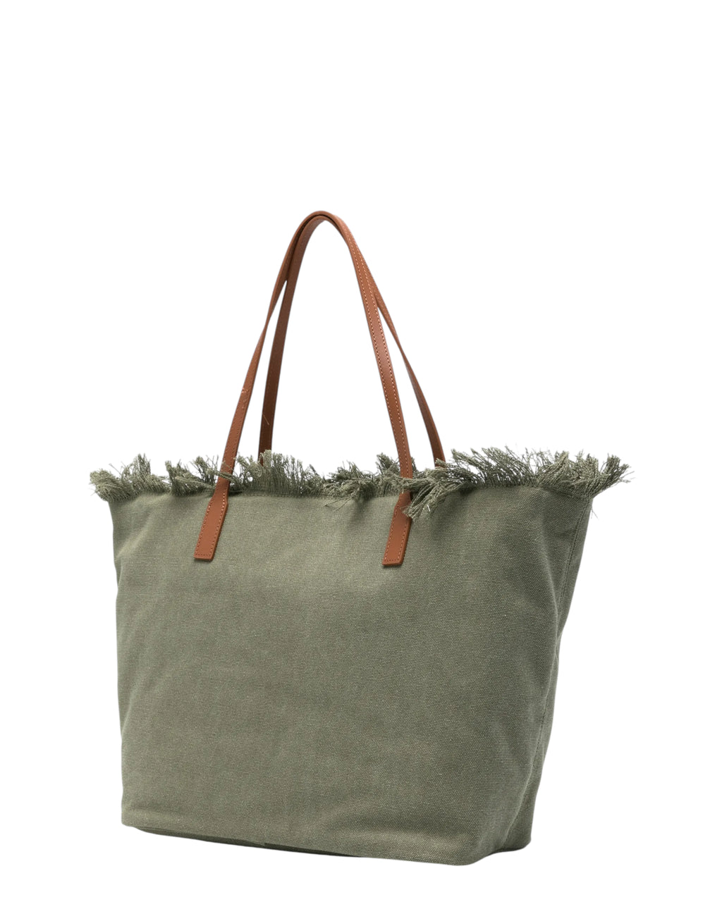 Grüne Damen-City-Tasche aus Canvas mit Fransen