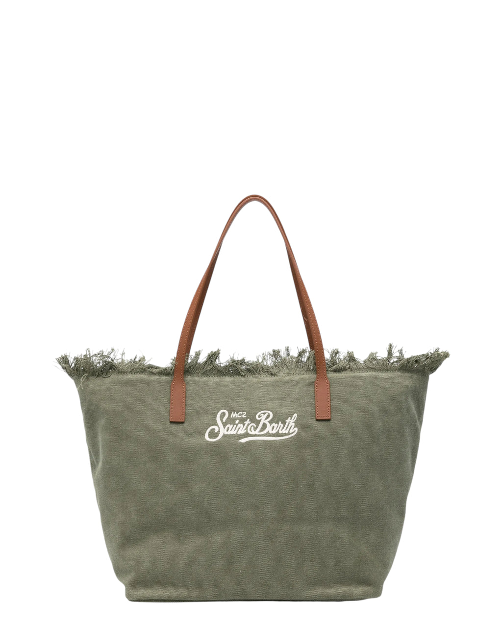 Grüne Damen-City-Tasche aus Canvas mit Fransen