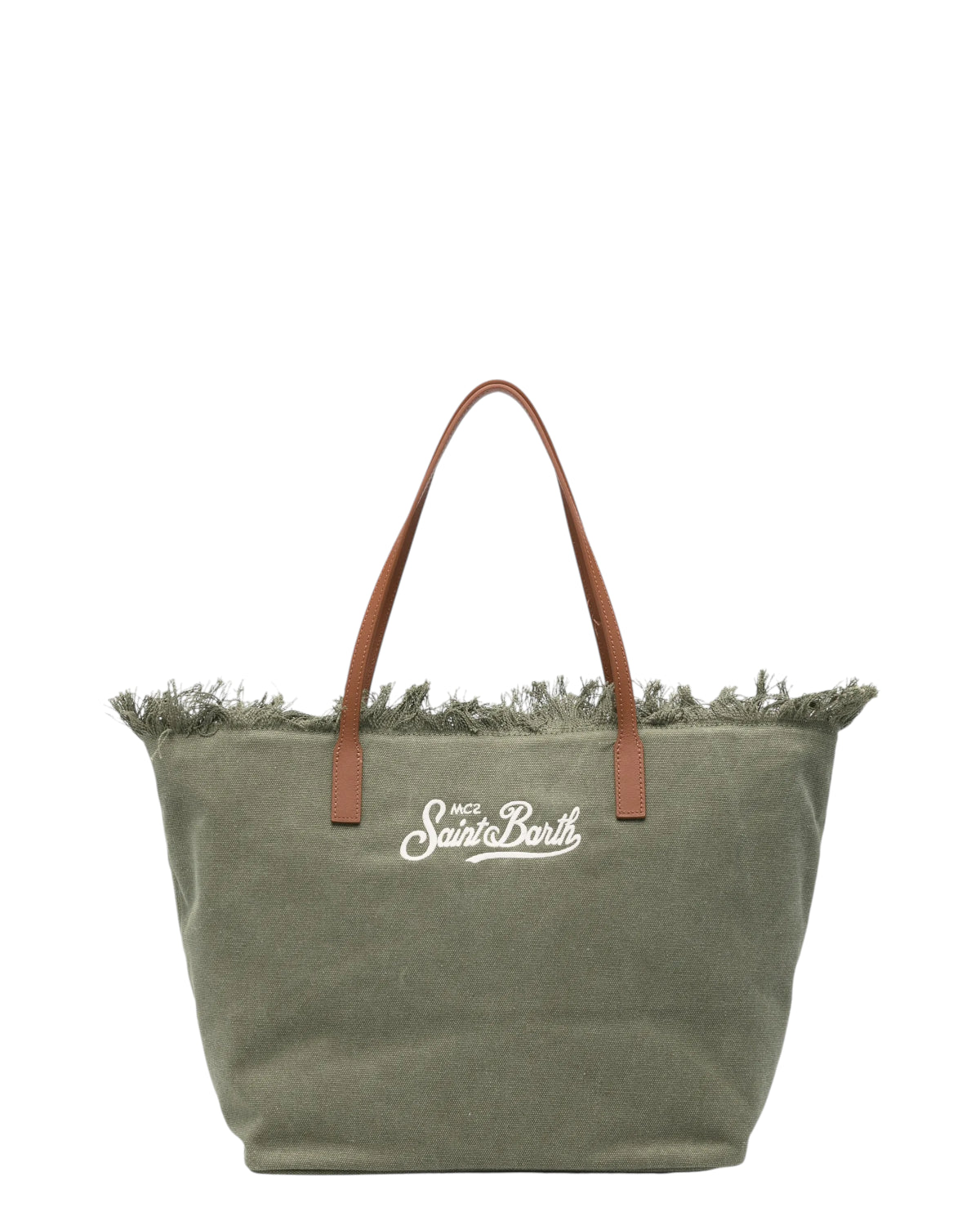 Borsa City Regular Donna in Canvas Verde con Frange