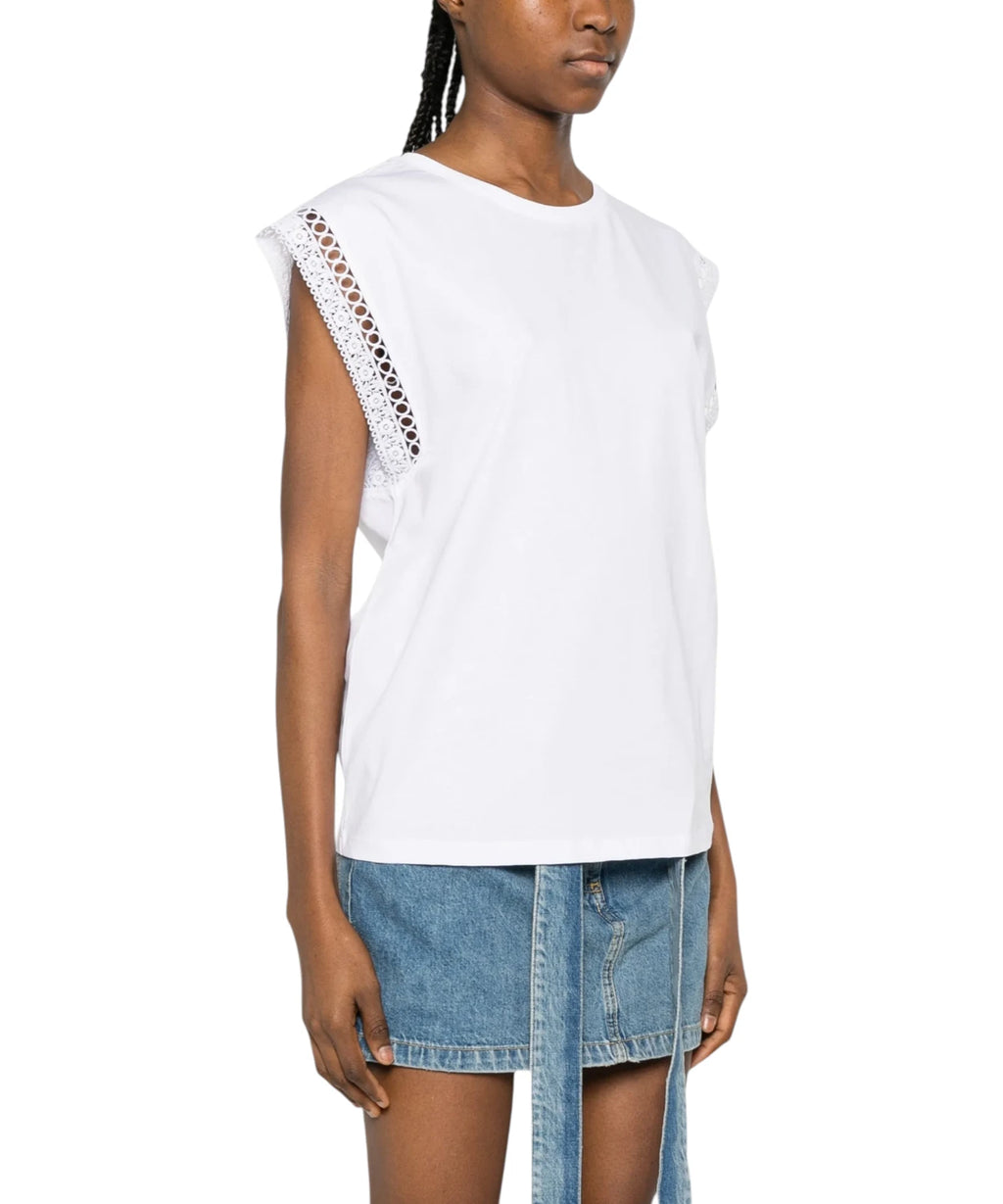 Dames T-shirt Twinset met kanten inzetstukken