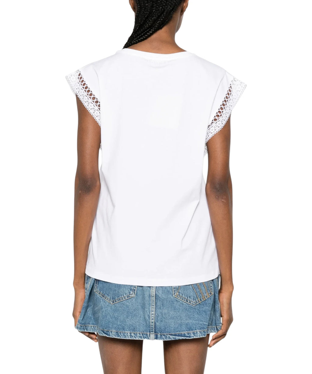 Dames T-shirt Twinset met kanten inzetstukken