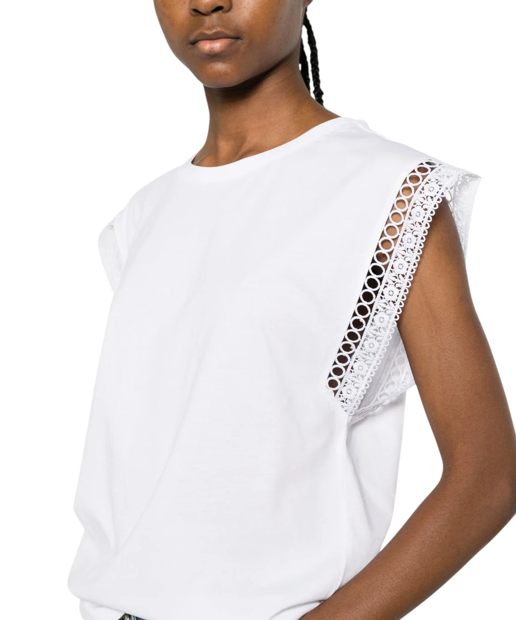 Dames T-shirt Twinset met kanten inzetstukken