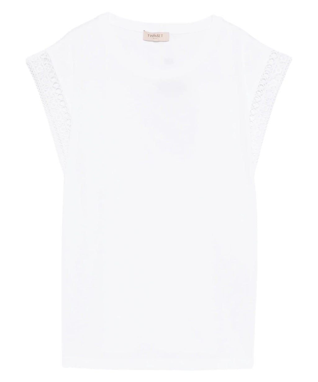 Dames T-shirt Twinset met kanten inzetstukken
