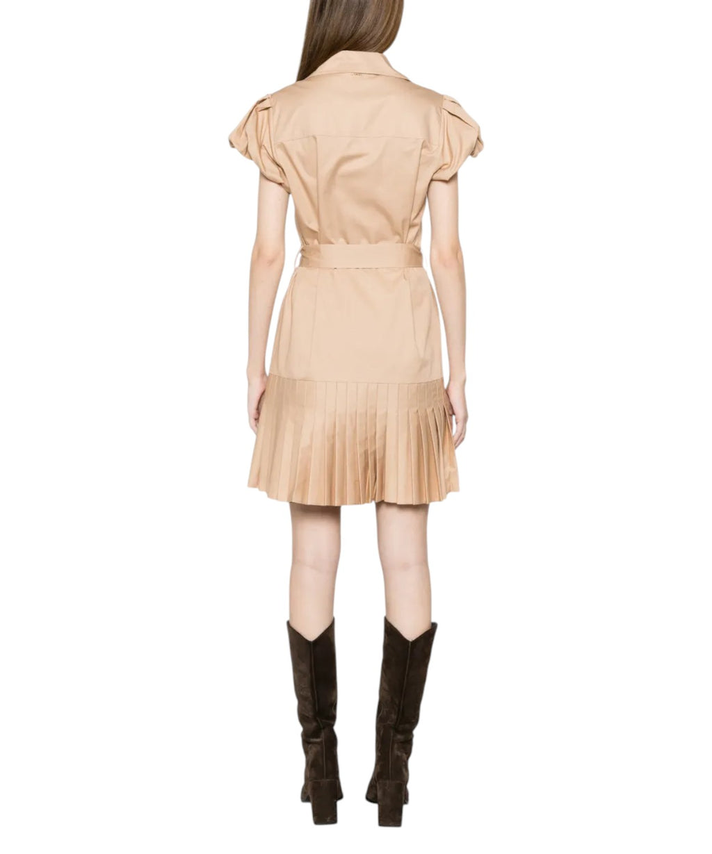 Midi Pleated Cotton Dress with Belt