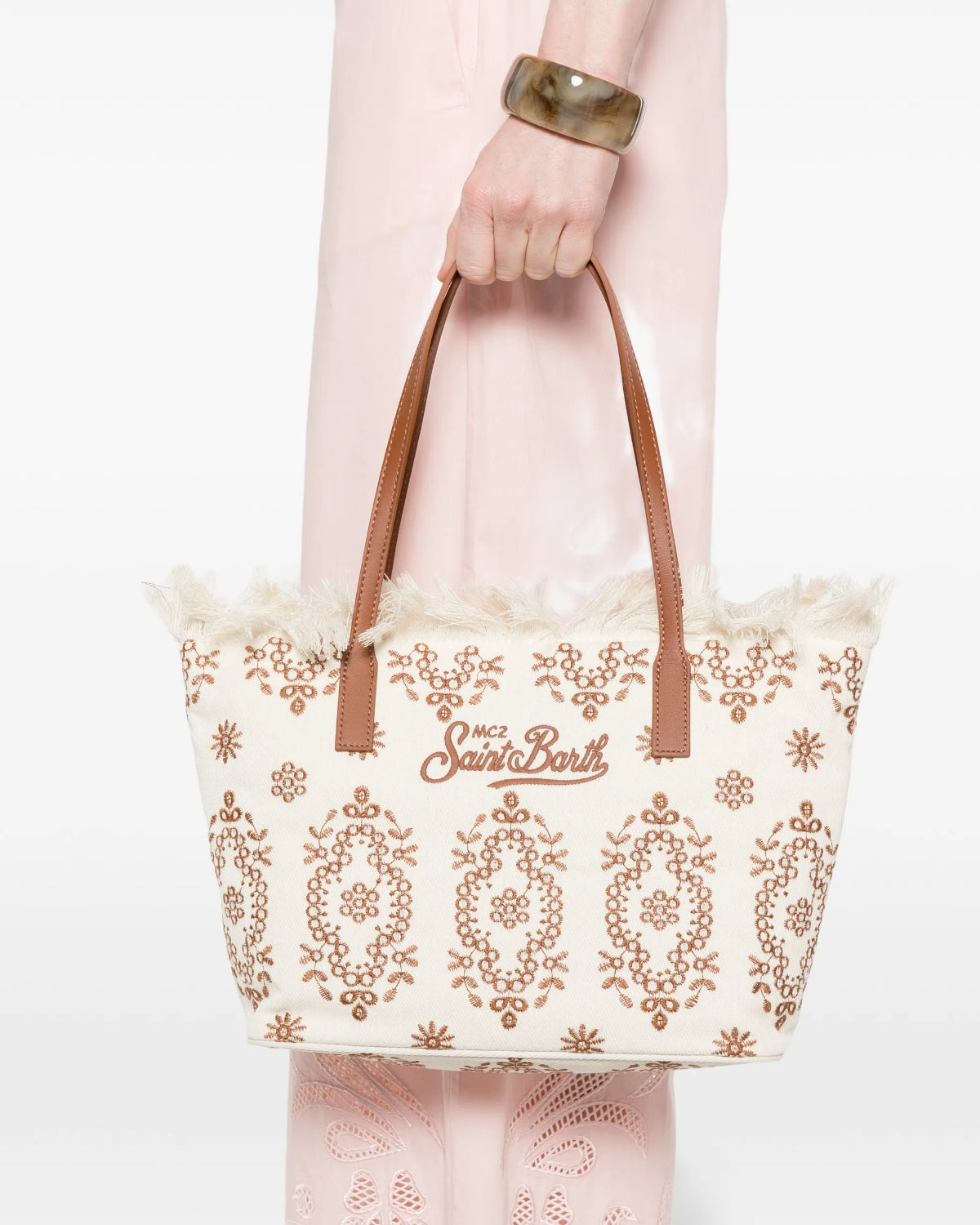 Borsa Shopper City Medium Sangallo con Frange e Zip