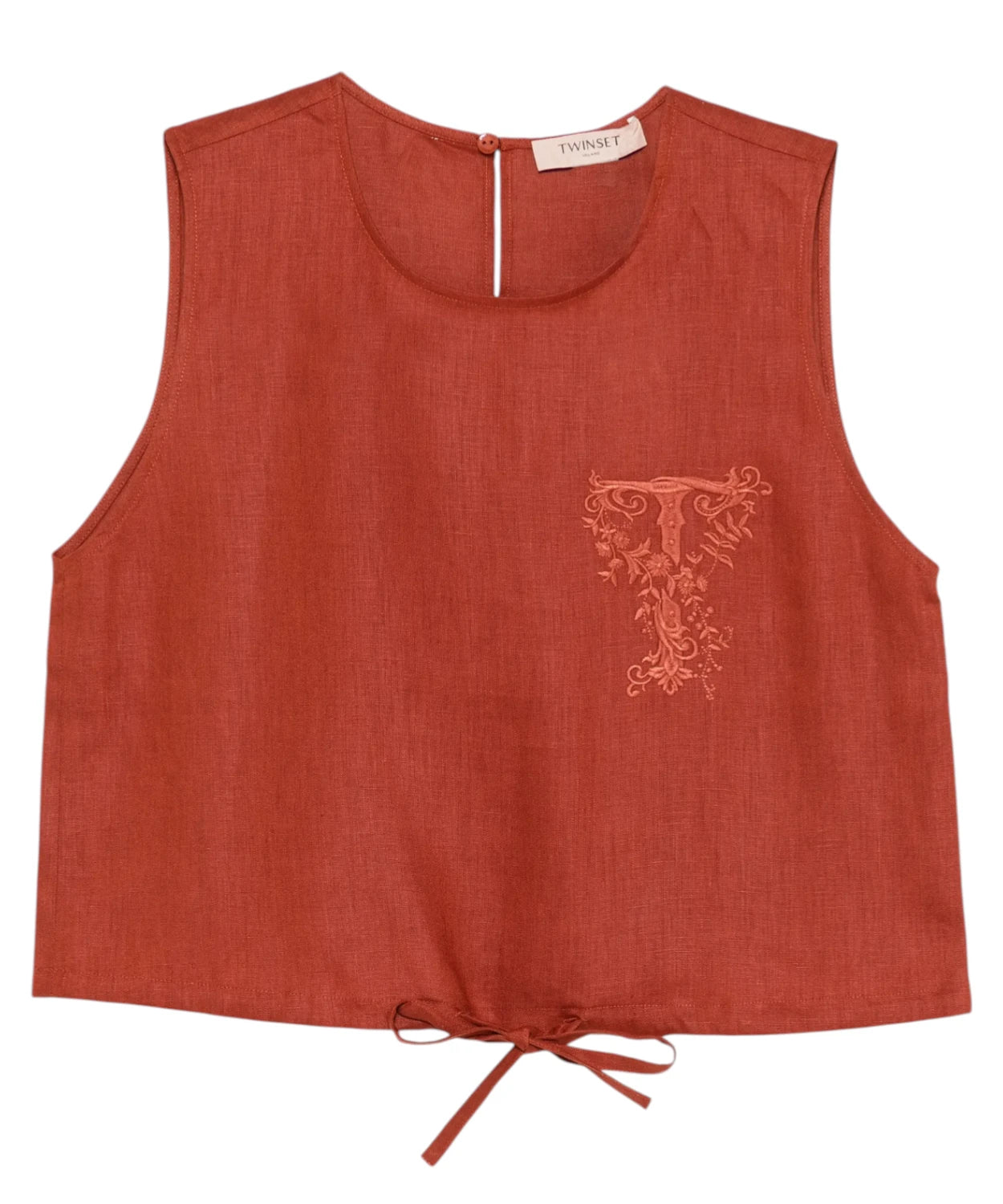 Crop Top Donna Twinset in Lino con Nodo e Logo