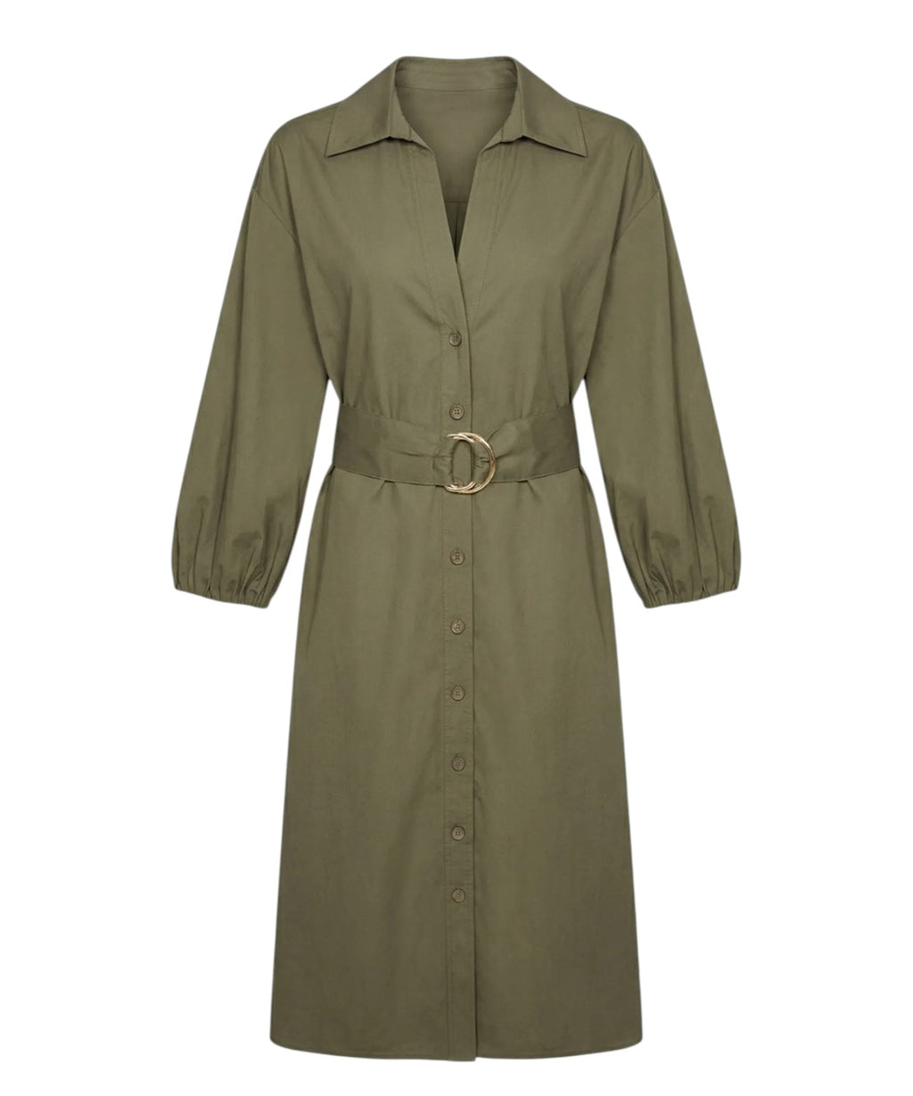 Twinset Midi Cotton Dress with Buttons and Belt