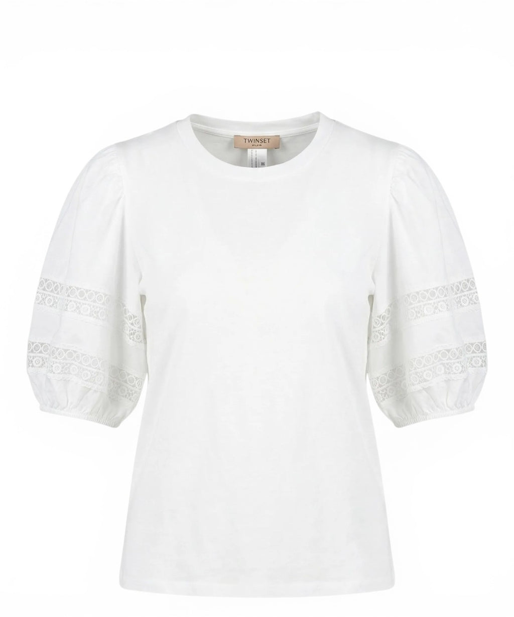 T-shirt Twinset con pizzo e maniche a palloncino