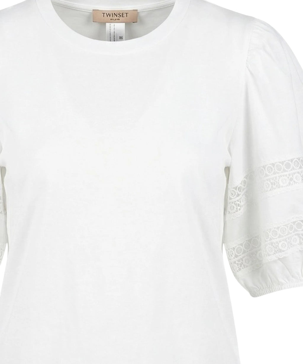 T-shirt Twinset con pizzo e maniche a palloncino