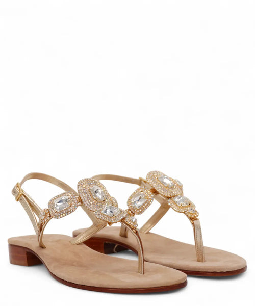 Sandalo Capri Infradito Gioiello Oro con Pietre – Fondo Cuoio