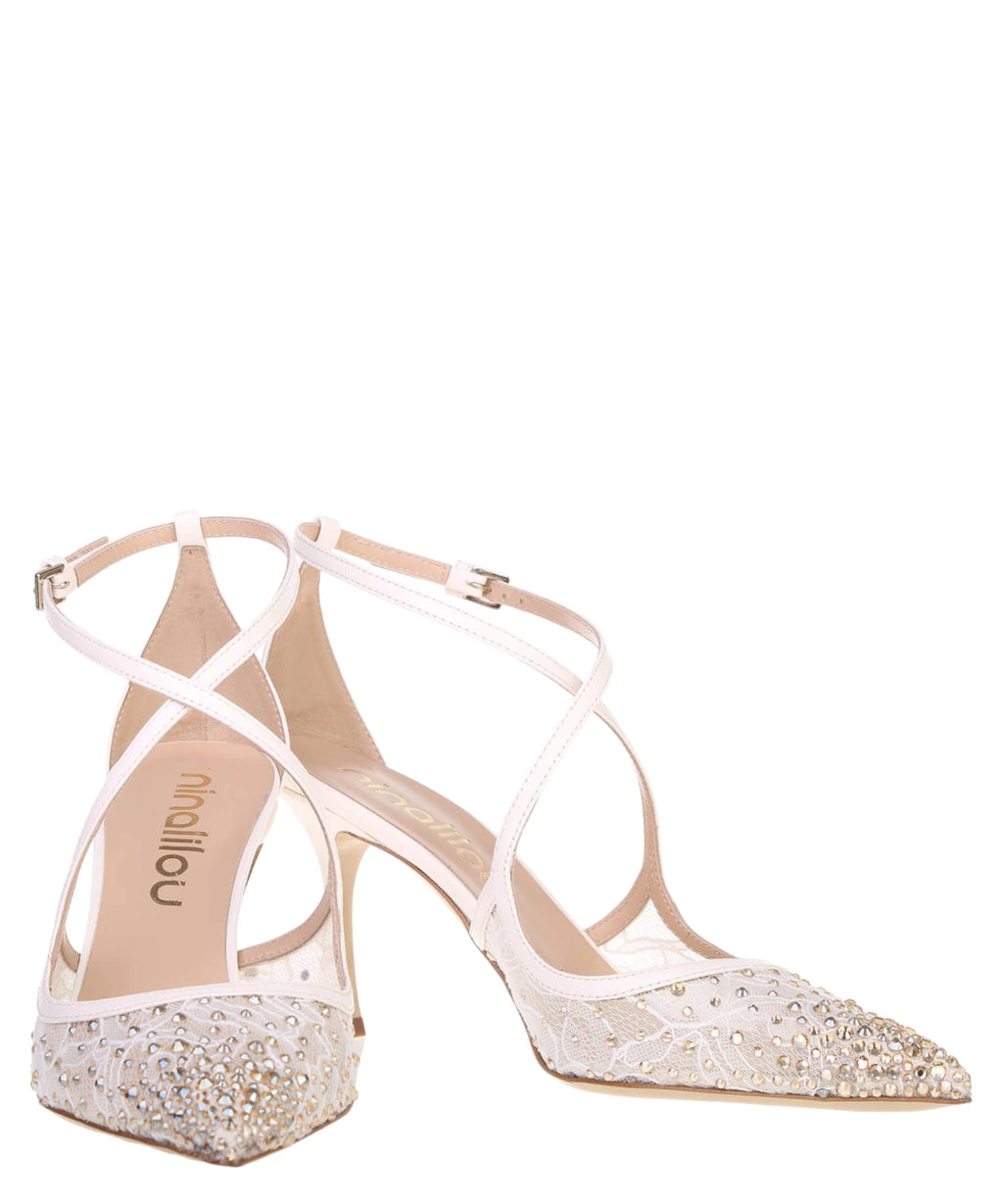 Décolleté Ninalilou Amy 70 con Strass in Nappa e Mesh