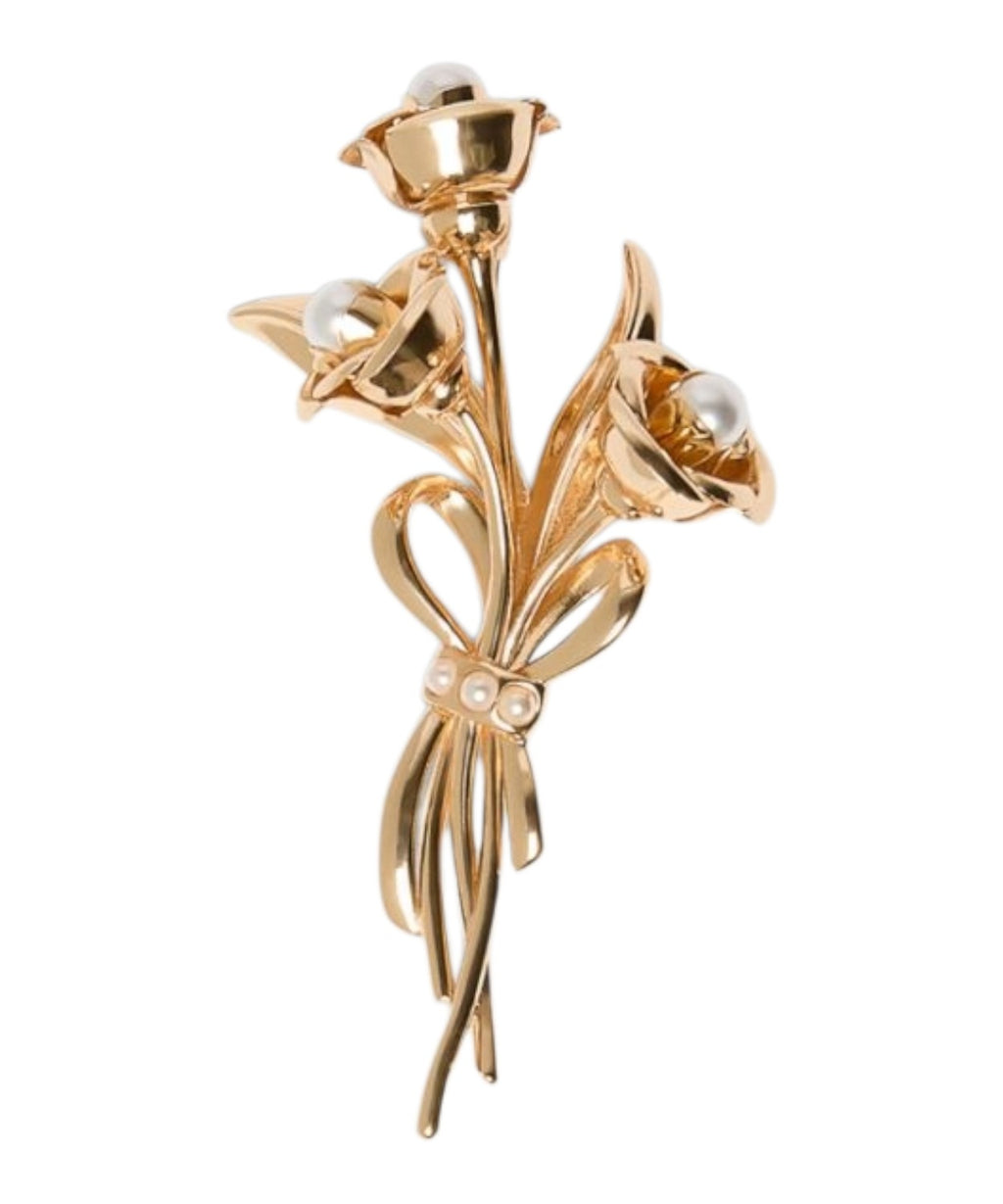 Spilla Bouquet Dorata con Perle per Accessori Donna