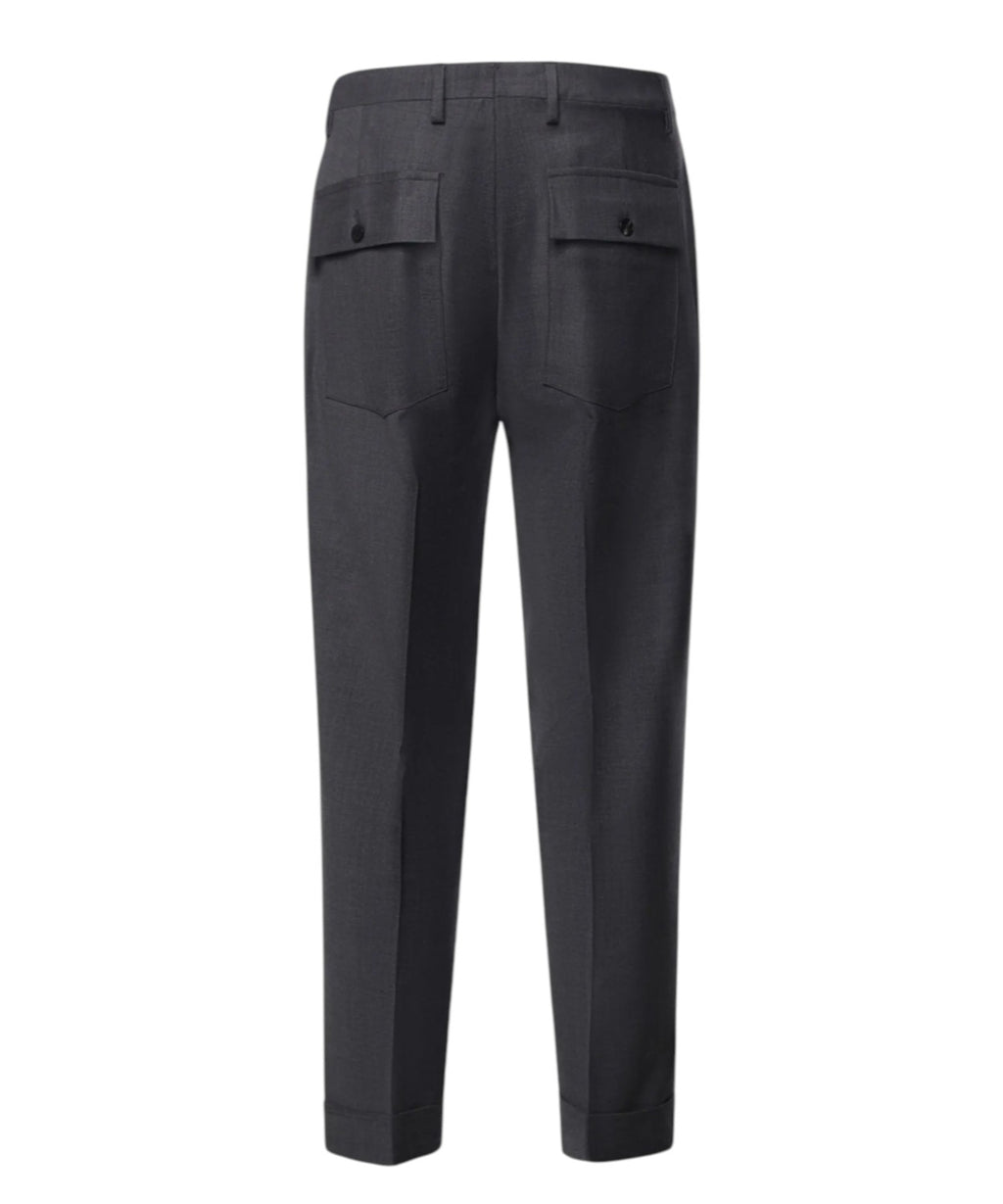 Pantaloni Uomo Michael Coal Plissé in Lana con Risvolto