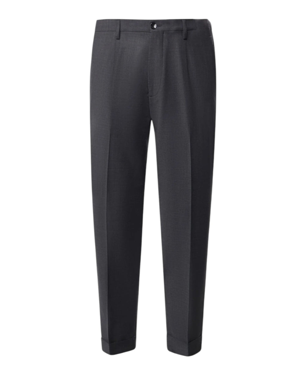 Pantaloni Uomo Michael Coal Plissé in Lana con Risvolto