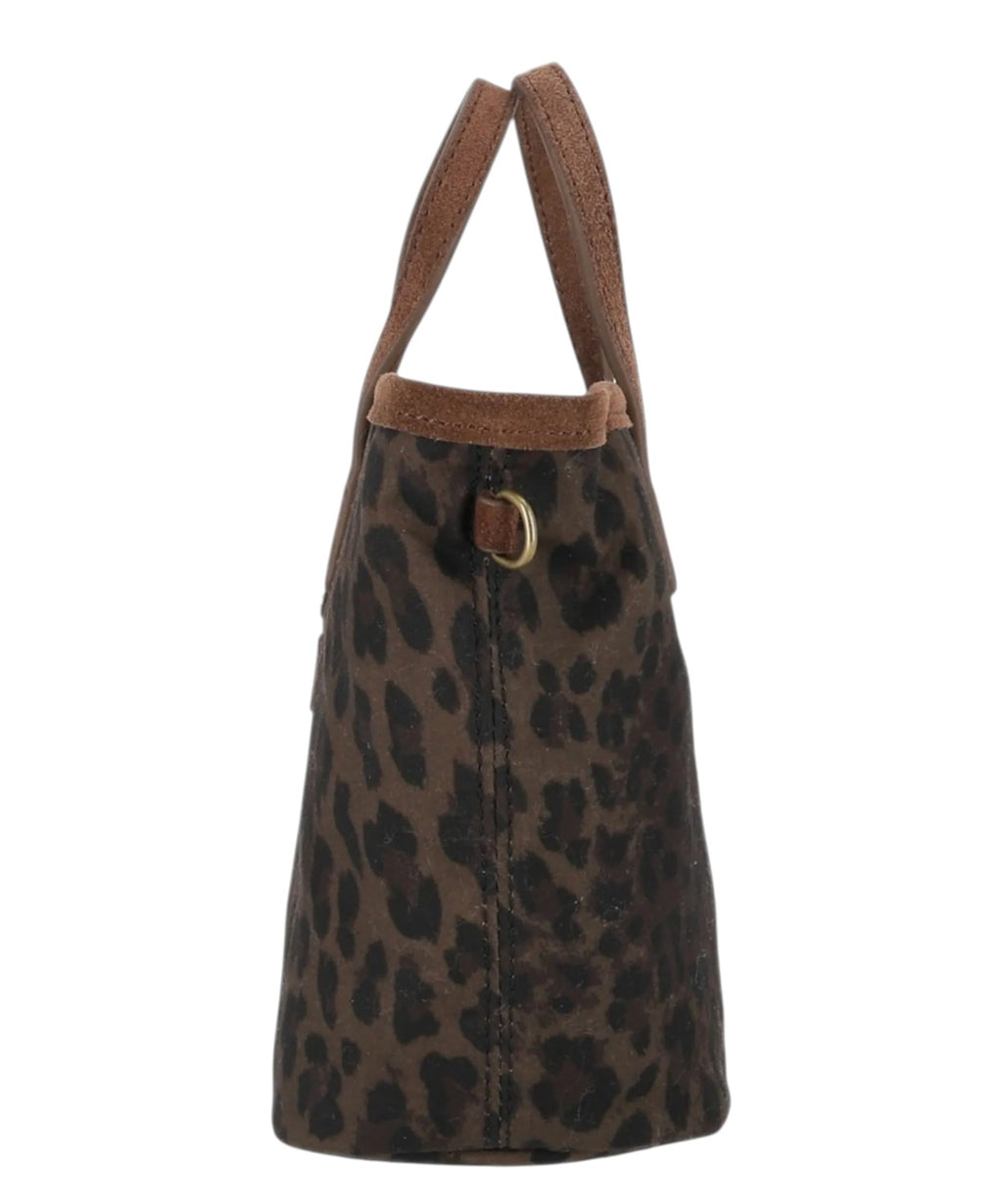 City Mini-tas van gewaxt katoen met luipaardprint