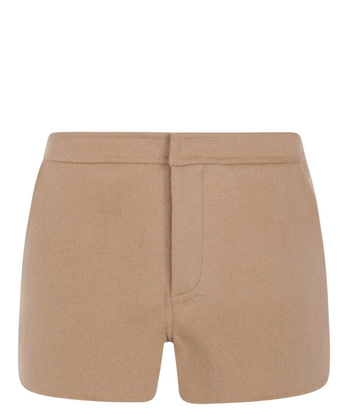 Shorts Donna Elva in Lana con Dettagli in Pelle