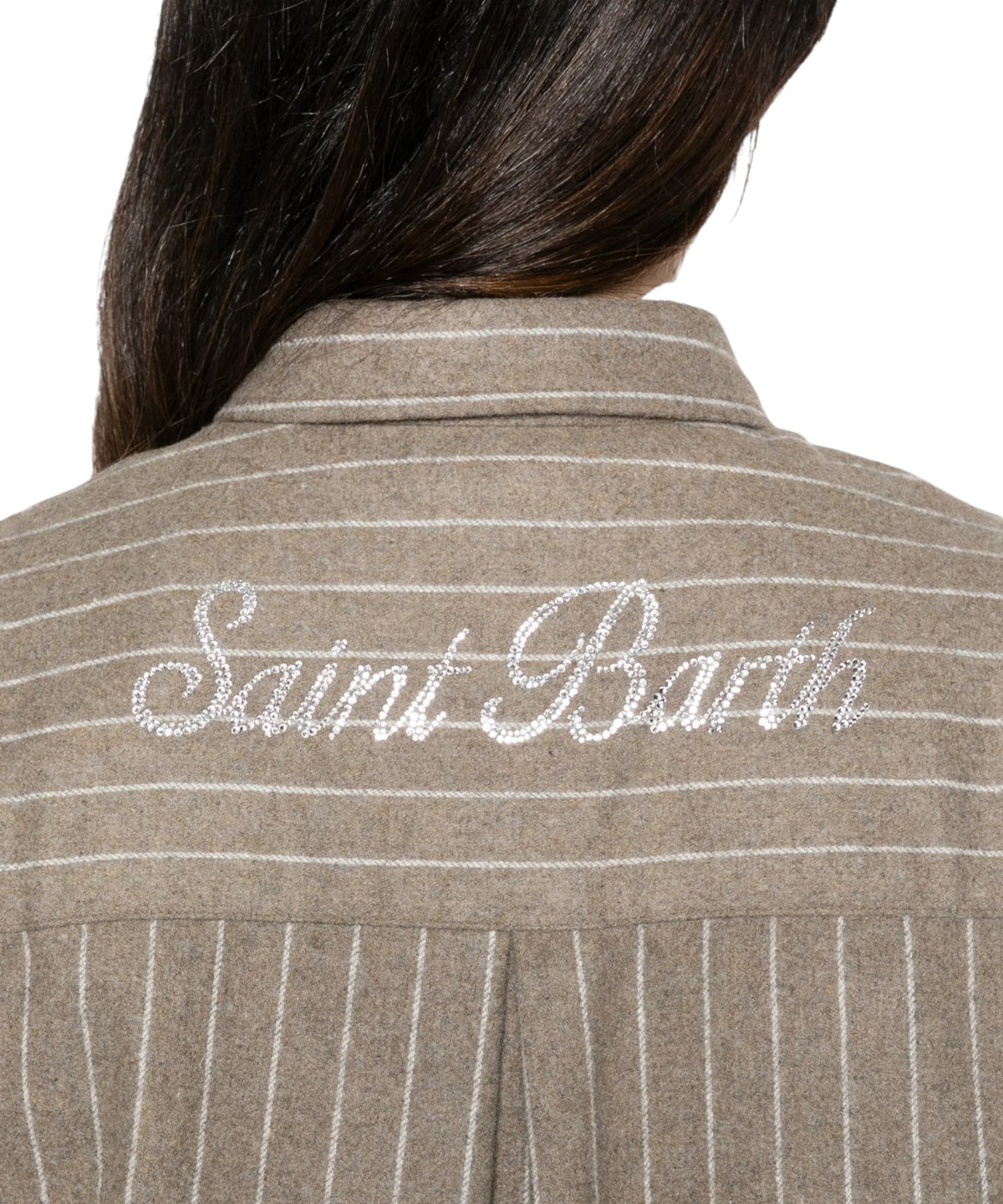 Camicia donna MC2 Saint Barth gessata con logo Strass