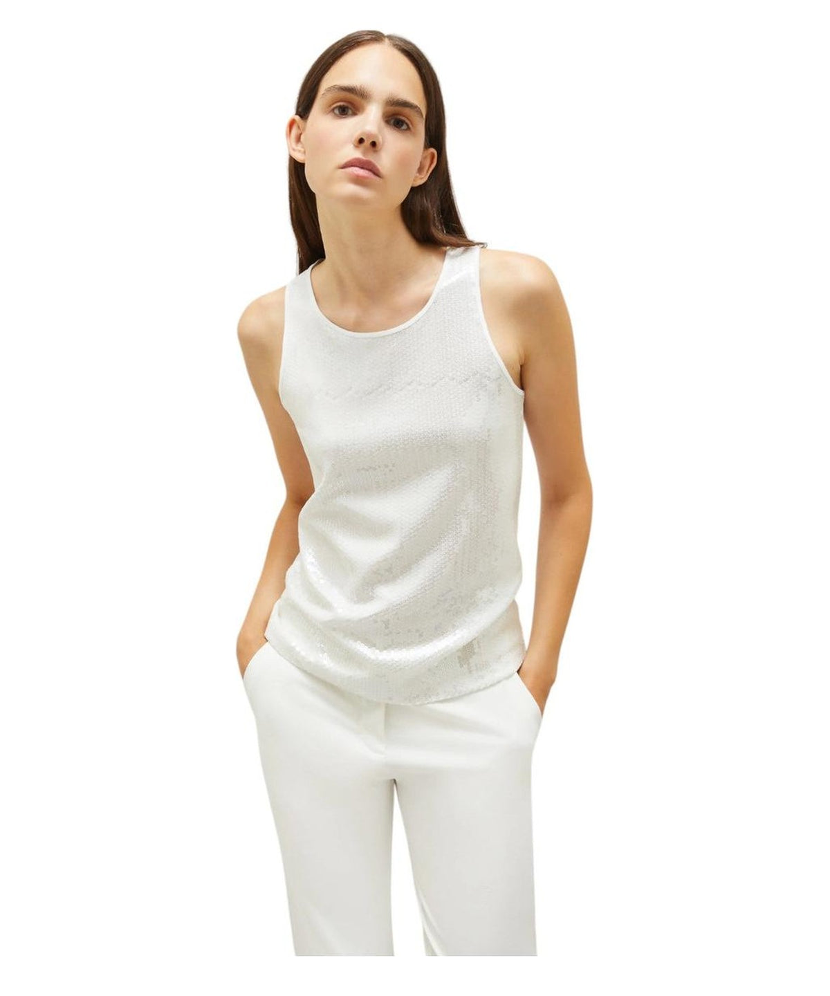Canotta Aderente in Jersey di Cotone con Paillettes-Marella-Top-Vittorio Citro Boutique
